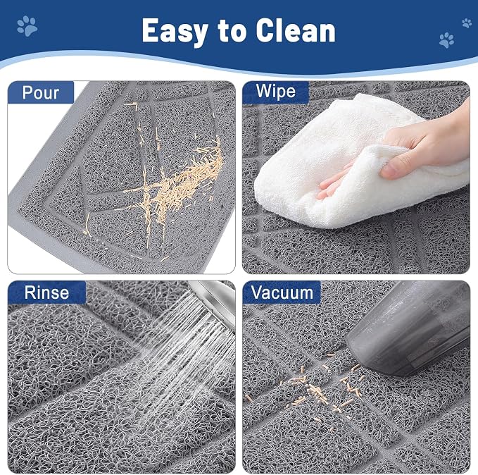 Smiry Cat Litter Box Mat 36x24, Non-Slip Water Resistant Litter Trapping Mat, Easy Clean Less Waste and Urine-Locking Cat Carpet for Indoor, Grey