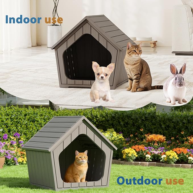 Cat Litter Box Enclosure, Resin Outdoor Litter Box with Air Holes, Cat Houses for Outdoor Cats, Wide Opening Design for Easy Cleaning, Grey
