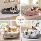 Bedsure ComfyFleece™ Cute Dog Bed Medium Large Size Dog Washable，33in Cream | Furry Big Pet Beds,Square Rectangle Orthopedic Corduroy Aesthetic,Removable Zipper Cover,Non-Slip Bottom,Up To 50 Lbs