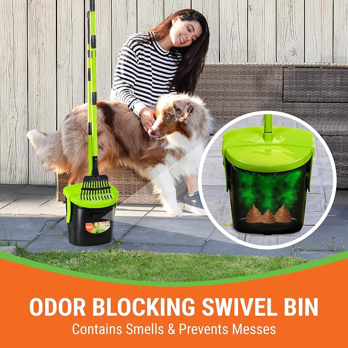Pupzle Dog Pooper Scooper with Bag Attachment, 40" Long Handle Dog Scooper | Dog Poop Scoop for Yard, Large Capacity Swivel Bin and Rake Pooper Scooper, Lavender Scented Bags for Large Dogs (Green)