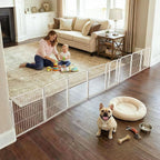 FXW Dog Gate, Extra Wide Adjustable for Openings Up to 183", 24" H | Flexible Space Control, Easy Walk-Through Access, 7 Panels + 1 Gate, For Puppies & Small Dogs, Garage Use