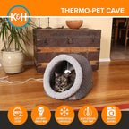 K&H Heated Cat Bed, Thermo-Pet Cave Indoor, Safety Listed, 4W, Gray | Removable Waterproof Cat Heating Pad, Heated Pet Bed for Dogs & Cats, Covered Cave Pet Tent, Collapsible, Machine Washable