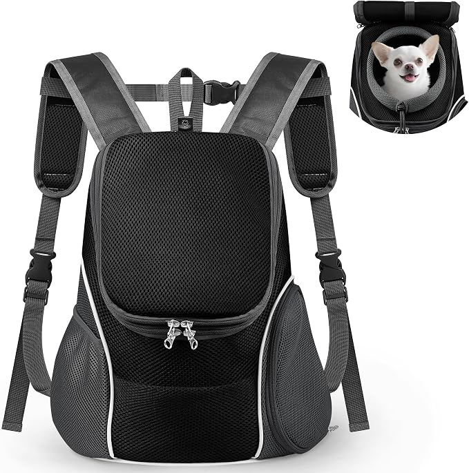 WOYYHO Pet Dog Carrier Backpack with Windows Ventilated Dog Backpack | Top & Side Windows, Ventilated Design, Safety Belt, Small Dog Front Backpack, for Travel Hiking Outdoor, Upgraded Black, M