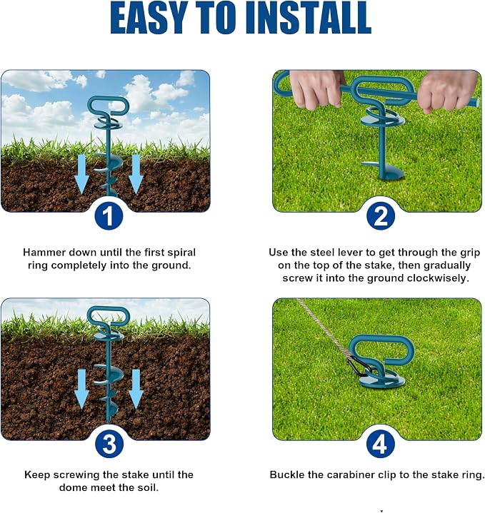 Eurmax USA 2-Pack Heavy Duty Dog Tie Out Stake, No-Tangle In Ground Anchor Runner for Large Dogs up to 210 Lbs - Perfect for Yard, Beach and Camping (Square,Navy Blue)
