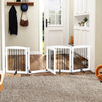 PUPETPO Freestanding Dog Gate with Door, Pet Gate for Stairs, 80 inch Wide Pet Barrier Indoor, Dog Fences Indoor, Support Feet Included, 4 Panels, 24" Tall, White & Black