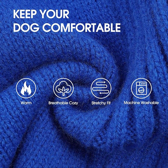 IECOii Dog Sweaters For Medium Dogs Girl Boy,Holiday Knit Doggy Sweatshirt with Sleeve,Turtleneck Thick Warm Dog Sweaters for Winter,Pullover Knitwear for French Bulldog,Boston Terrier (Royal Blue, L)