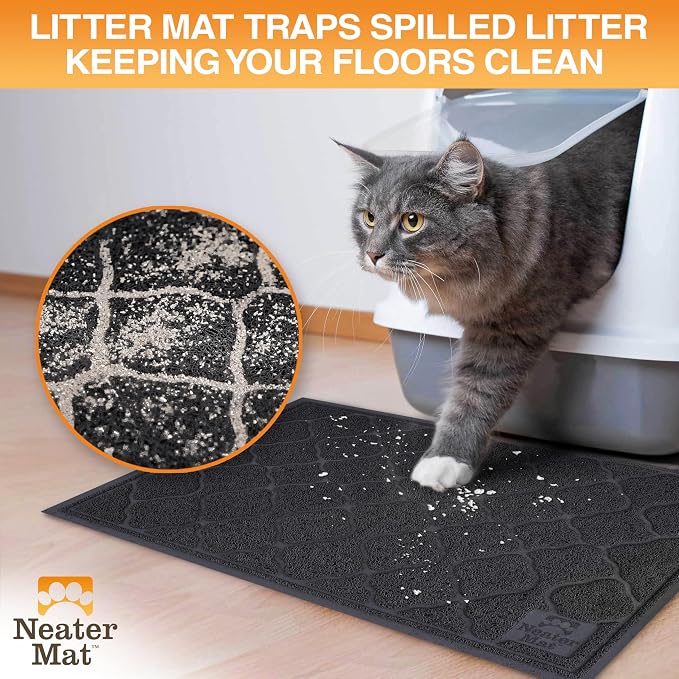 Neater Pets Neater Mat Cat Litter Mat, Thick & Durable Cat Mat for Litter Box, Trapper Pad Catches Mess to Protect Indoor Floors, Soft on Kitty Paws, Anti-Skid Grip Backing, Easy to Clean, Black