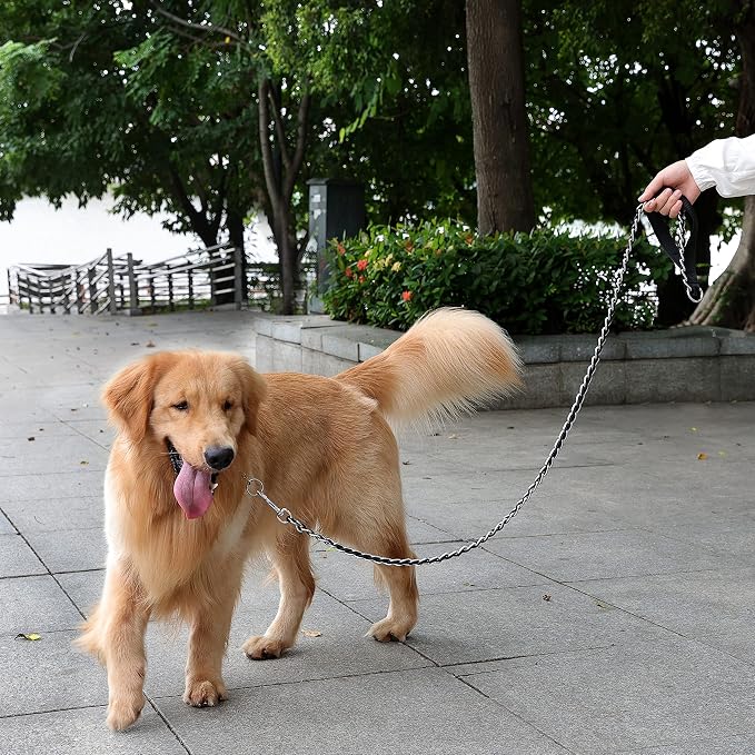 S-ETOVUS-Chain Dog Leash, Bite-Proof Metal Leash, with Padded Handle | Three Sizes 7.25FT/5.2FT/4FT, Woven From Nylon Rope And Chain, Durable And Bite-Resistant, Comfortable With Padded Handles