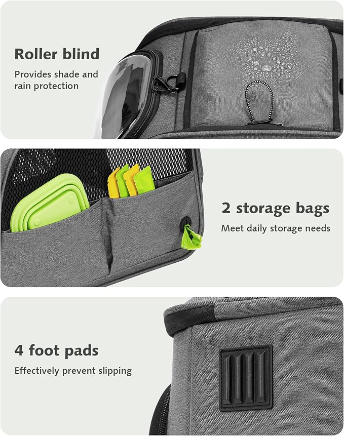 Pecute Cat Carrier with Bubble Window & Sunshade for Dogs Cats, Gray M | Dual bubble windows & top sunshade, 70% more airflow mesh, Impact-resistant stable frame, Locking zippers, Fits up to 11 lbs