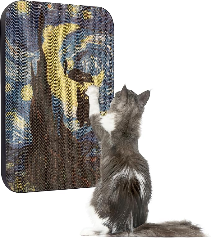 Cat Wall Scratcher, Art Cat Scratching Board for Indoor Cats | Wall Mounted Cat Scratch Pad, Water-Based Ink, Hook&Loop Strips, Floor or Wall Use, 16.7x11x1 Inch, Starry Night