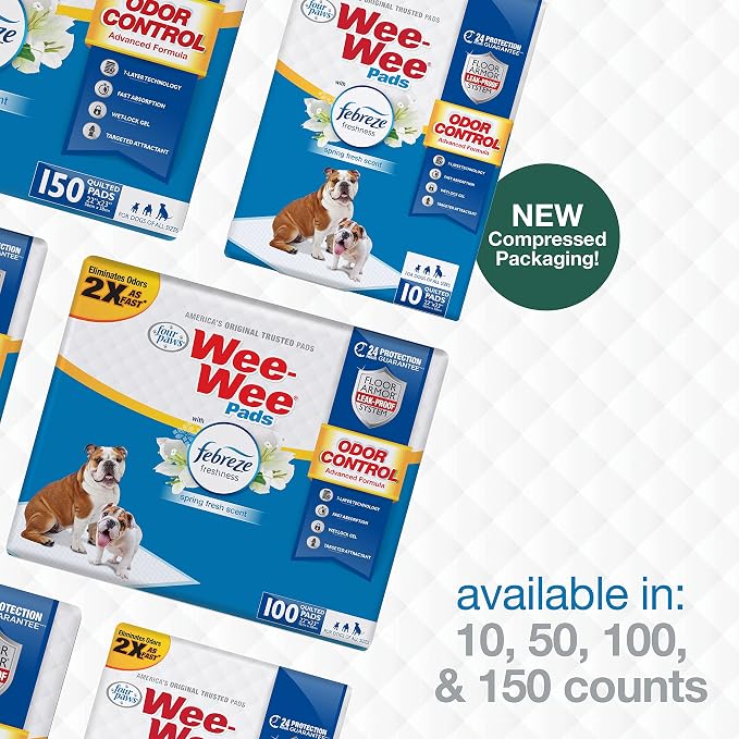 Four Paws Wee-Wee Odor Control Dog Pee Pads with Febreze Freshness
