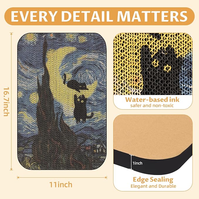 Cat Wall Scratcher, Art Cat Scratching Board for Indoor Cats | Wall Mounted Cat Scratch Pad, Water-Based Ink, Hook&Loop Strips, Floor or Wall Use, 16.7x11x1 Inch, Starry Night