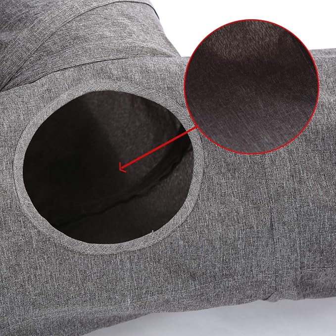 Ownpets 10" Large Cat Tunnel 3-Way T-Shape Oxford Fabric for Large Cat | Silent oxford fabric no noise, expandable 3-channel design, with plush ball ,feather wand, peek hole, for multi-cat household