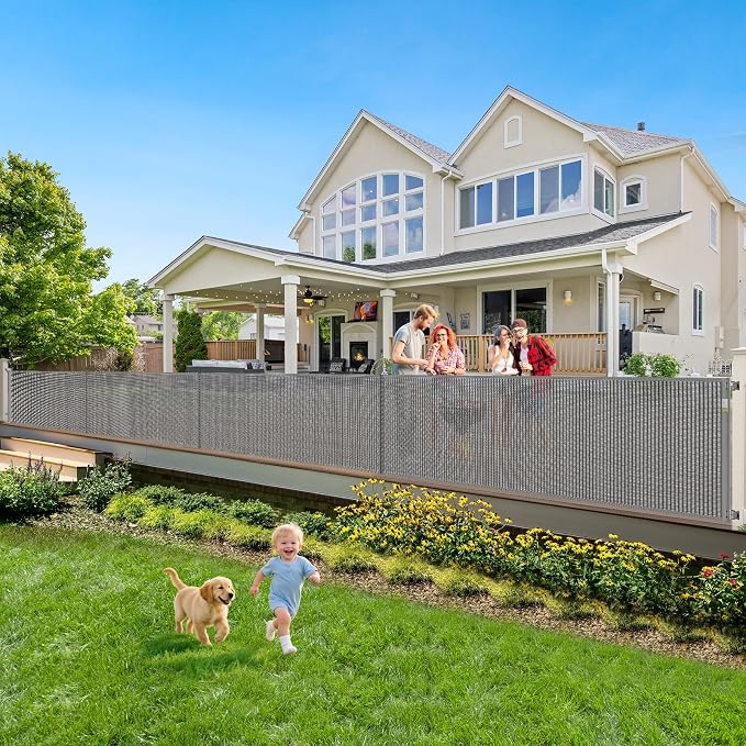 Reinforced 200 Inch Extra Long Baby Gate For Large Opening to Prevent Crawling Under, 16 ft Retractable Dog Gate for Doorway Extra Wide, Outdoor/Indoor Retractable Baby Fence to Separate Playroom,Gray