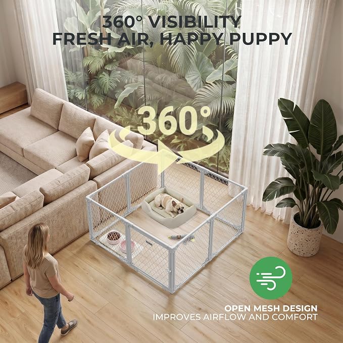 Dog Playpen Indoor, 10 Panel, 24" White Metal Puppy Playpen | Diamond Mesh Chew Resistant, Tool-Free Assembly, Easy Clean, Portable Design, Dog Exercise Pen for puppies and small dogs