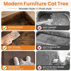 48in Wood Modern Cat Tree for Large Indoor Cats with Big Perch Bed | Multi-Level Climbing Design, Cat Cando, Sisal Scratching Posts and Board, Removable Washable Pads, Stable Rustic Brown