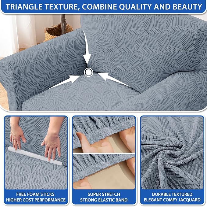 ZNSAYOTX Stretch Couch Cover, 1 Piece Oversized Sofa Covers for 3 Cushion Couch, Jacquard Sofa Slipcovers with Elastic Bottom Thickened Furniture Protector for Dog Cat Pet (X-Large, Light Grey)