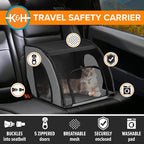 K&H Dog Car Seat, Travel Safety Carrier for Pets, Small, Gray/Black | Enclosed Car Seat for Dogs, Soft-Sided Covered Pet Carrier, Washable Pad, Multiple Entrances, Mesh Windows, 17x16x15in