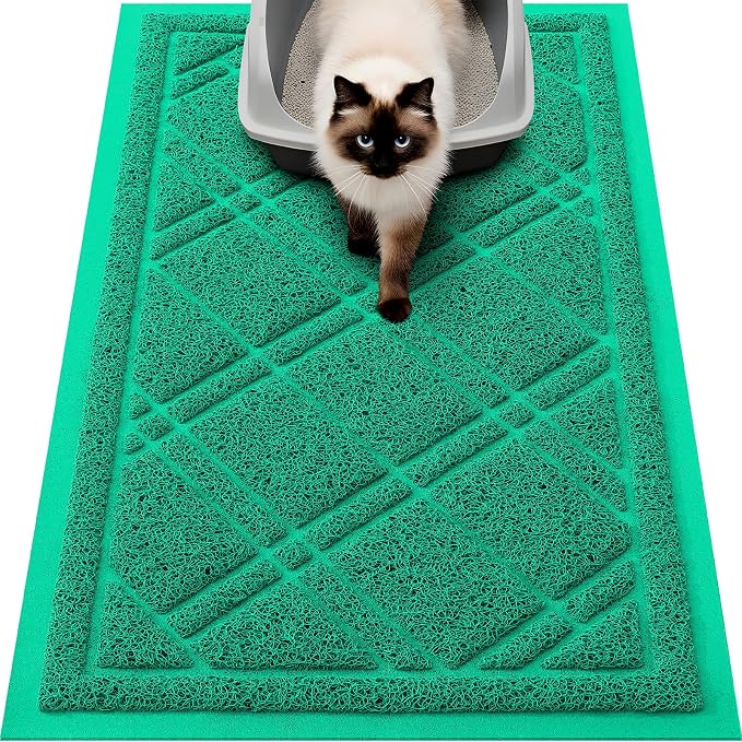 Smiry Cat Litter Box Mat 30x17, Non-Slip Water Resistant Litter Trapping Mat, Easy Clean Less Waste and Urine-Locking Cat Carpet for Indoor, Green