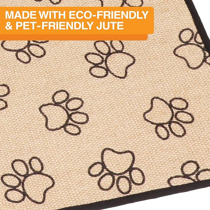 Neater Pets Jute Litter Trapping Mat, Eco-Friendly Plant-Based Material Catches Mess from Kitty Litter Box to Protect Floors, Soft on Cats Paws, Anti-Skid Backing, Easy to Clean, Paw Print, 24" x 36"
