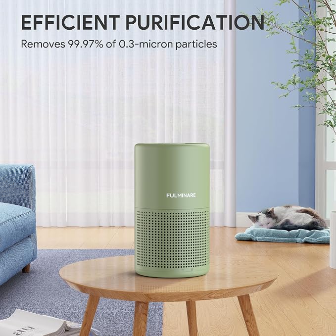 FULMINARE Air Purifiers for Home Bedroom H13 HEPA Air Filter | 360° Intake for Pet Hair, Smoke, Odors , 3 Speeds, Timer, 24dB, Small Mini Air Purifier with Night Light, Sage Green