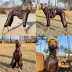 D Doggy Star Italian Greyhound Coat Stretchable Artificial Leather Fleece Lining Clothes Whippet for Dog (2XL,Leather Brown)