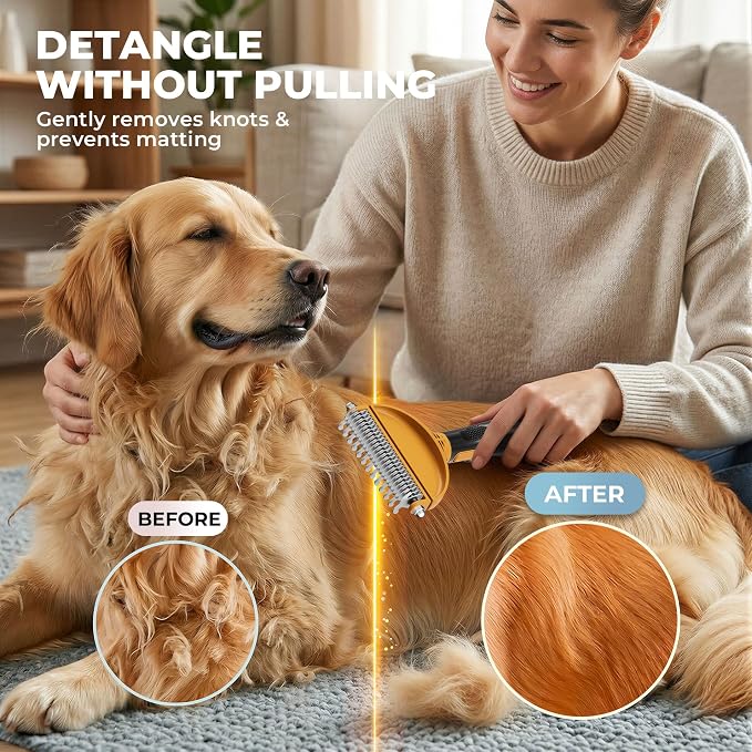 Deshedding Dog Brush Grooming Kit for Dogs Cats, All Hair Types | 6-in-1 Skin-Friendly Deshedding, Undercoat Mat Dematting Tool, Reduces Shedding, Detangling, Knots for Long & Short Hair