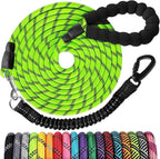 Long Dog Leash 50 FT: Heavy Duty Rope Leashes for Dogs Training with Swivel Lockable Hook Reflective Threads Bungee and Padded Handle - Dog Lead for Large Small Medium Dogs Outside Walking Hiking