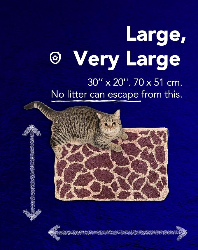 Lukamoo® Cute Cat Litter Mat (30’’x20’’), Extra-Large/XL, for Kitty Litter (Giraffe Grid)