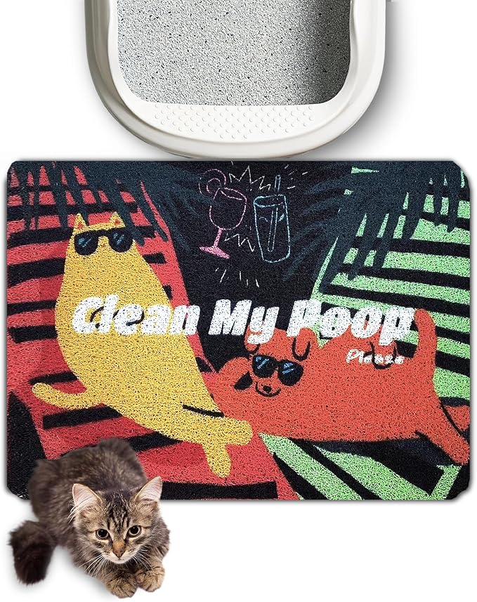 Lukamoo® Cute Cat Litter Mat (24’’x16’’), for Kitty Litter & Cat Litter Box, Independent Artist Designed (Sunbathing Buddies)