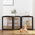 PAWLAND Free Standing Dog Gates for The House Stairs Doorways Indoor Foldable Wooden Small White Puppy Pet Gate Step Over Fence 60" W 24" H 3 Panels Espresso