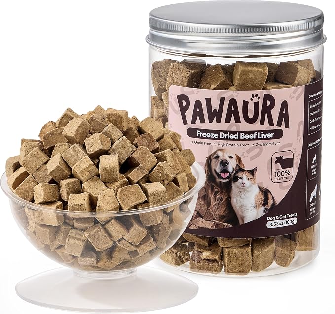 Freeze Dried Beef Liver Treats for Dogs & Cats,3.53oz | Single Ingredient, High-Protein, Grain-Free Natural Pet Snack, Resealable Tub, Ideal for Training or Meal Topper
