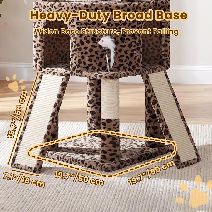 Cat Tree, 81.1" Tall Heavy Duty Cat Tower for Large Cats VCT032BW | Cat Furniture with 3 Wide Platforms, Diamond-Shaped Condo 2 Sisal Scratchers, Hammock & Stable Base, Leopard Print