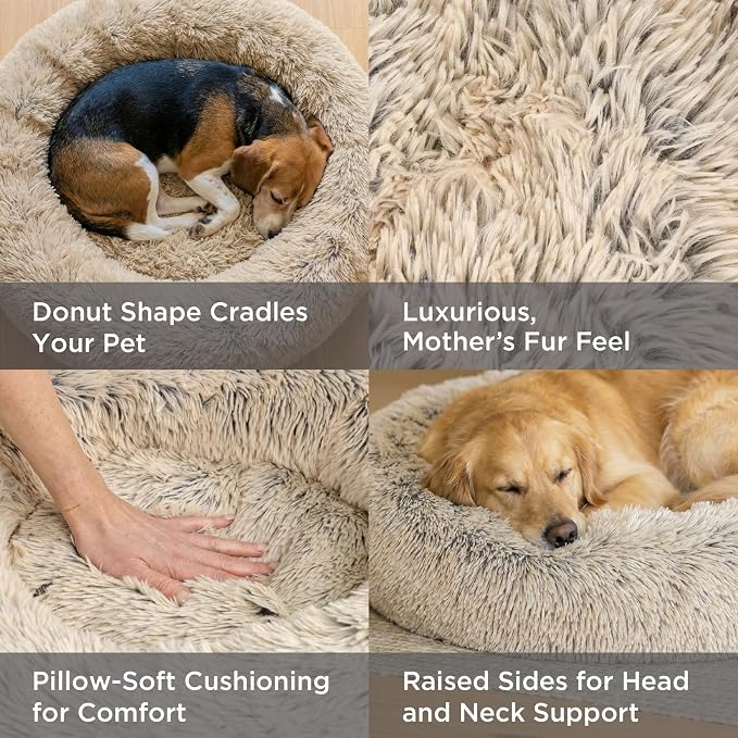 Best Friends by Sheri The Original Calming Donut Dog Bed for Extra-Large Dogs up to 150 lbs, Shag Faux Fur, Gray, 45" x 45"