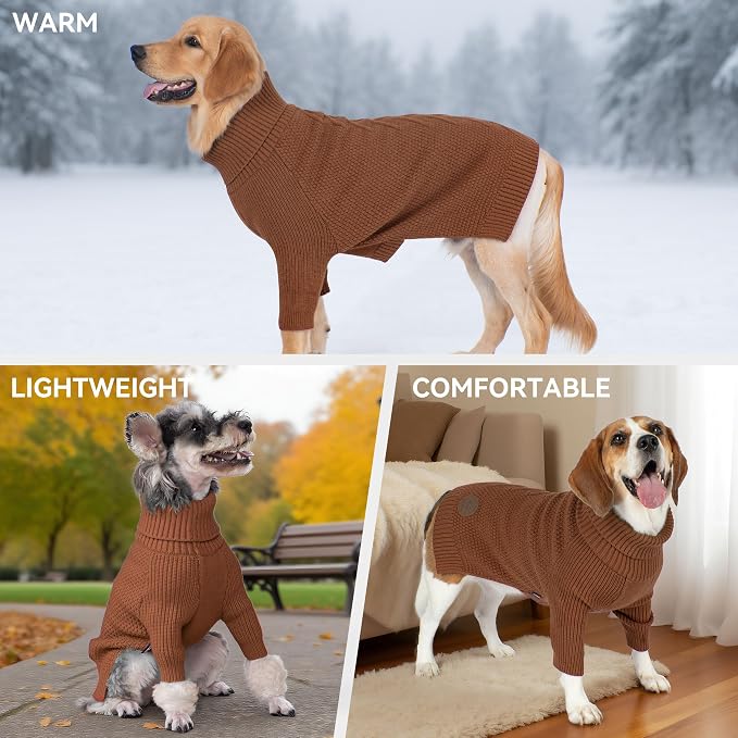cyeollo Dog Sweater Long Sleeve Knitted Turtleneck Pullover Warm Clothes | Ultra Soft Warm Knit, Full Coverage, 4-Way Stretch for Easy Movement, Easy On & Off, Winter Daily Wear for Small Dogs
