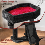 BEWISHOME Cat Tree Tower for Indoor Cats, Gothic Cat Trees with Coffin Bed | Goth Cat Tree/Condo/House with Scratching Posts, Cat Shelves with Spider Toy, Pet Play Activity Center Black with Red MMJ95R