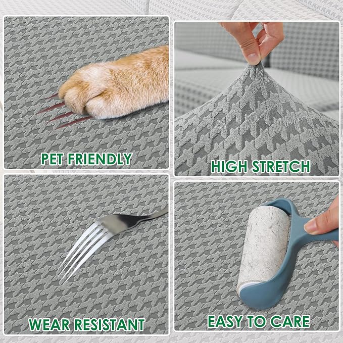 MAXIJIN Stretch Couch Cover Sofa Covers for 3 Cushion Couch (71"-91" Washable Sofa Slipcovers with Non-Slip Foam & Elastic Strap, Dog Cat Pet Friendly Furniture Protector (Large, Light Gray)