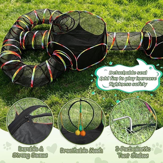 CypherX Outdoor Cat Enclosure,Portable Cat Tent with Tunnel Popup Catio | 4-in-1 modular design: 2 tents,11.8" wide tunnels & carry bag. Durablepop-up setup for small animals, rabbits & cats.