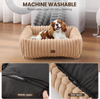 Washable Dog Bed Small Medium Size Dog, Rectangle Orthopedic Pet Bed for Car and Indoor,Fluffy Memory Foam Dog Beds with Anti-Slip Bottom,Camel(25x21x7inchs)