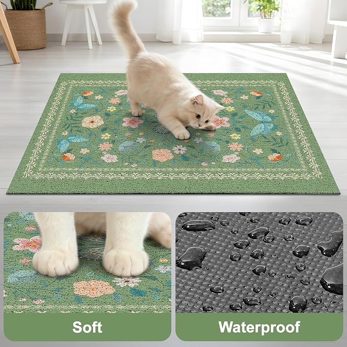 Unicorn Catcher 40"x30" Cat Litter Mat Non-Slip Washable Litter Box Mat | High-Density PVC Litter Catcher Mat Efficiently Traps Scattered Litter From Paws To Keep Floors Clean