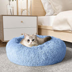 Western Home Calming Donut Cat Bed Small Dog Bed Washable,20" Light Blue | Fluffy Faux Fur Round Cuddler,Anti-Anxiety,Anti-Slip Bottom,Self-Warming Pet Bed for Small Dog&Kitten&Puppy,Up to 12 LBS