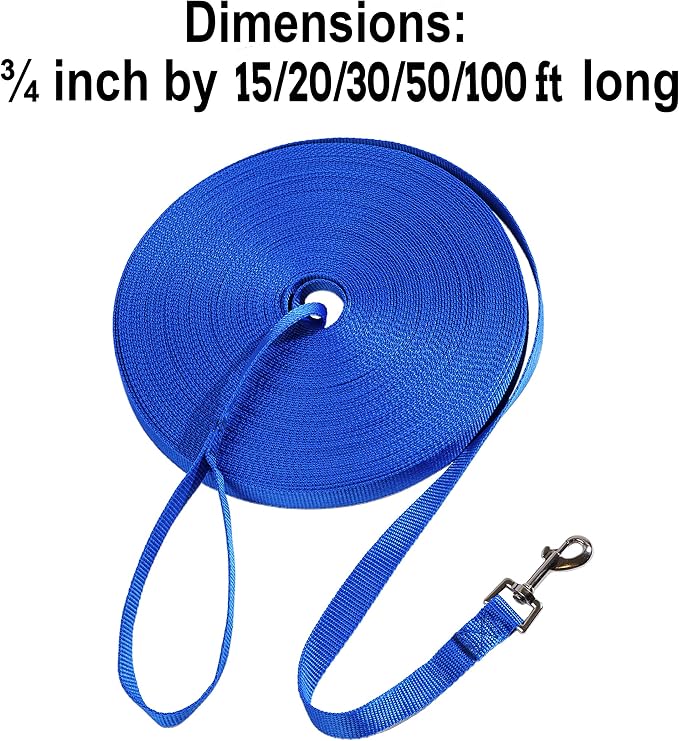 Hi Kiss Dog/Puppy Obedience Recall Training Agility Lead - 15ft 20ft 30ft 50ft 100ft Training Leash - Great for Training, Play, Camping, or Backyard Blue 15 Feet