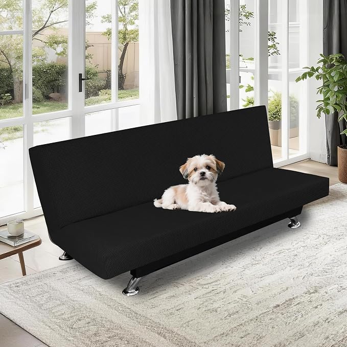 Easy-Going 100% Waterproof Futon Cover, Stretch Futon Slipcover Large | Dual Waterproof Armless Futon Couch Cover, Leakproof Sofa Bed Furniture Protector for Kids Pets Dog Cat, Black