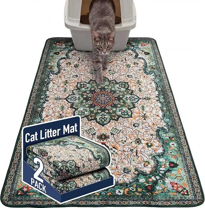 Hompet Cat Litter Mat 2 Pack, 36x60 Large Machine Washable Trapping Mats for Cats, Super Absorbent & Urine-Proof Cat Litter Box Mat for Floor, Waterproof & Non Slip Kitty Litter Rug