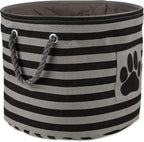 Bone Dry 5743 Pet Storage Collection Striped Paw Patch Bin, Medium Round, Black