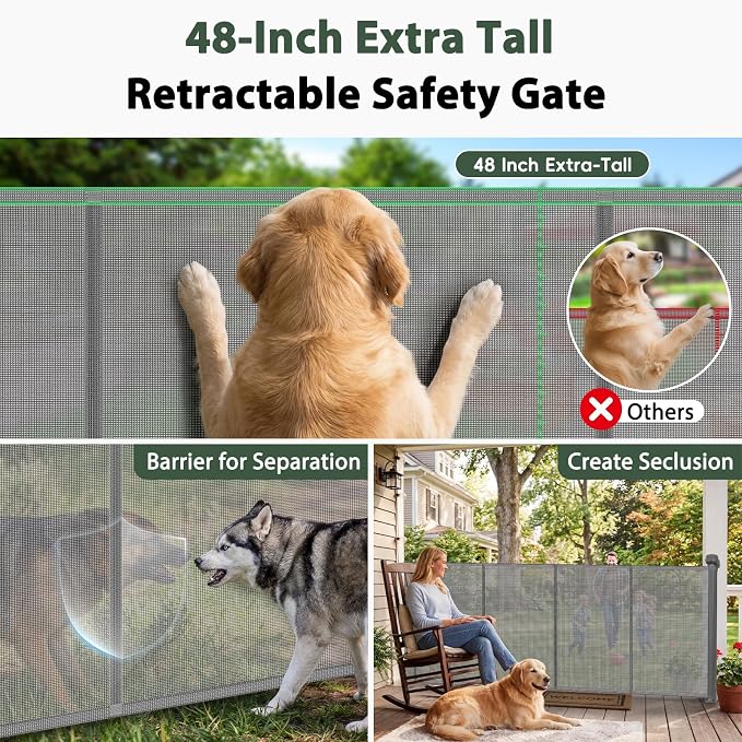 275" Retractable Baby Gates Extra Wide Retractable Fence Outdoor | 22ft Retractable Dog Gates for Doorways Extra Wide Baby Gate, 48" Tall Dog Gate Retractable Pet Gate for Garage, Driveway