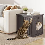 Cat Litter Box Enclosure, Multi-Functional Enclosed Cat Litter Box Furniture, Outdoor Cat House Weatherproof, Openable Front Door & Raised Floor, Easy to Clean & Assemble, Grey