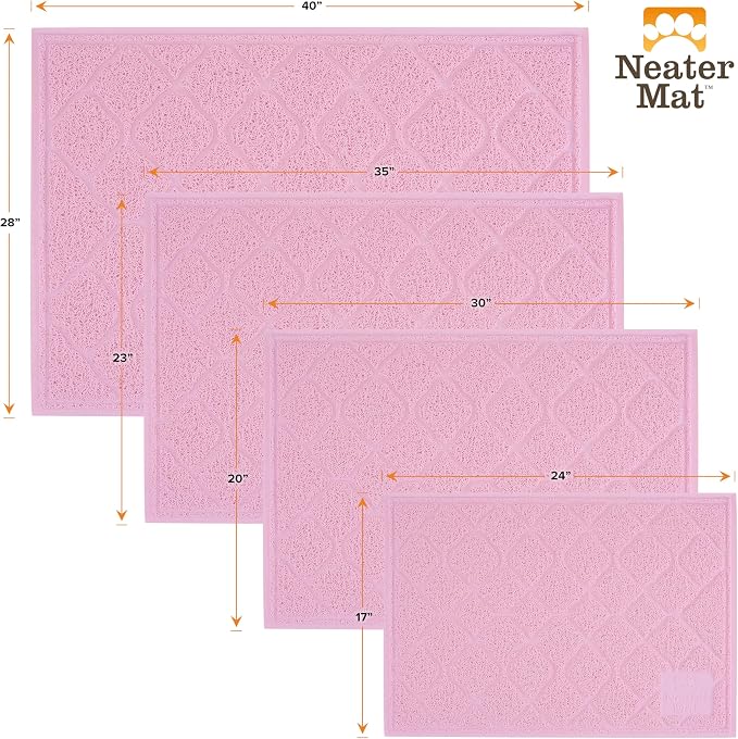 Neater Pets Neater Mat Cat Litter Mat, Thick & Durable Cat Mat for Litter Box, Trapper Pad Catches Mess to Protect Indoor Floors, Soft on Kitty Paws, Anti-Skid Grip Backing, Easy to Clean, Pink