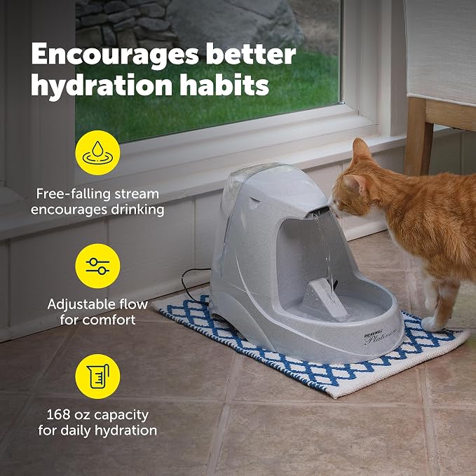 PetSafe Drinkwell Platinum Cat Fountain, Includes 12 Carbon Filters | 168 Oz Capacity, Falling Stream Encourages Drinking, Adjustable Flow, Top-Shelf Dishwasher Safe, 12 Filters Included
