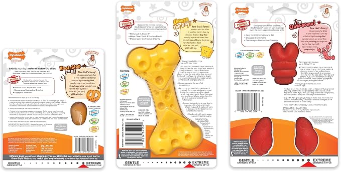 Nylabone Power Chew Lobster, Cheese, & Broccoli Dog Chew Toys, Small | 3 count, filet mignon, cheese, and bacon flavor, variety of shapes, durable chew toys, long lasting, for dogs up to 25 lbs